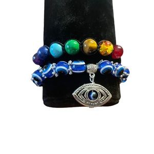 2 spiritual men’s and women’s evil eye, and spiritual  energy beaded bracelets